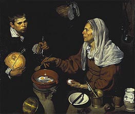 An Old Woman Cooking Eggs, 1618 von Velazquez | Leinwand Kunstdruck