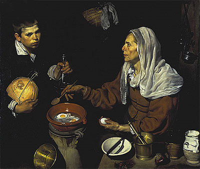 An Old Woman Cooking Eggs, 1618 | Velazquez | Giclée Leinwand Kunstdruck