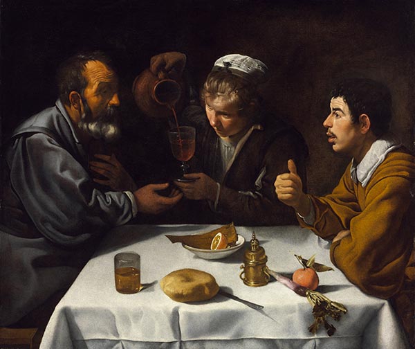 Velazquez | Tavernenszene mit zwei Männern und einem Mädchen, c.1618/19 | Giclée Leinwand Kunstdruck