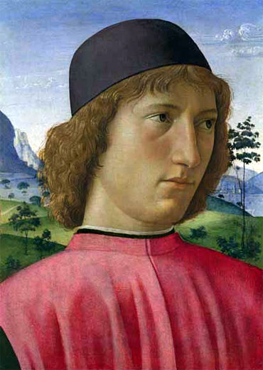 Porträt eines jungen Mannes in Rot, c.1480/90 | Ghirlandaio | Giclée Leinwand Kunstdruck