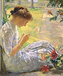 Mercie schneidet Blumen, 1912 von Edmund Charles Tarbell | Leinwand Kunstdruck
