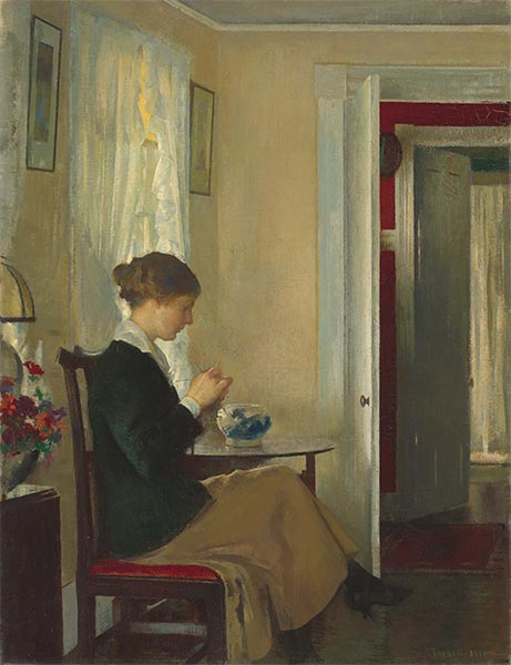 Josephine strickt, 1916 | Edmund Charles Tarbell | Giclée Leinwand Kunstdruck