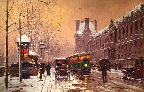 Quai du Louvre im Winter, c.1925/30 von Edouard Léon Cortès | Leinwand-Kunstdruck