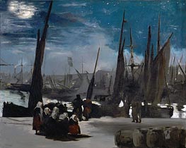 Moonlight over Boulogne Harbor, 1869 von Manet | Leinwand Kunstdruck