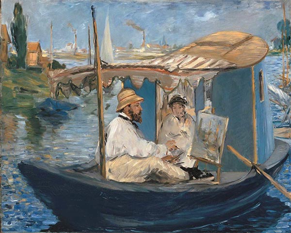 Die Barke (Claude Monet, mit Madame Monet, arbeitet in Argenteuil), 1874 | Manet | Giclée Leinwand Kunstdruck