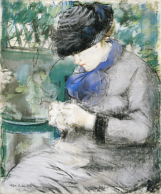 Girl Sitting in the Garden (Knitting), 1879 | Manet | Giclée Leinwand Kunstdruck