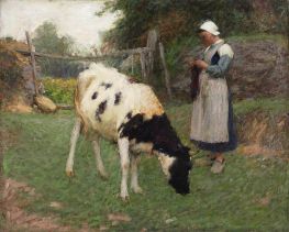 Holländischer Bauer mit Kuh, c.1890 von Edward Henry Potthast | Leinwand Kunstdruck