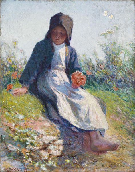 Junges bretonisches Mädchen (Sonnenschein), 1889 | Edward Henry Potthast | Giclée Leinwand Kunstdruck