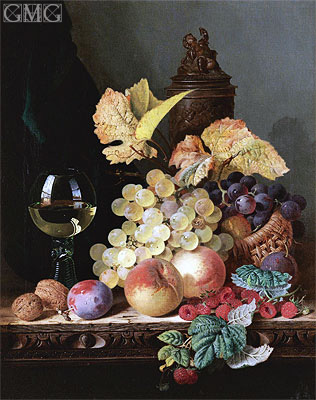 Still Life with Peaches, Plums, Grapes and Walnuts, undated | Edward Ladell | Giclée Canvas Print