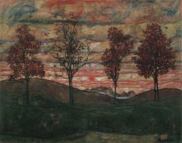 Vier Bäume, 1917 von Schiele | Leinwand Kunstdruck