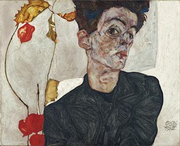 Selbstbildnis mit Lampionfrüchten | Schiele | Gemälde Reproduktion