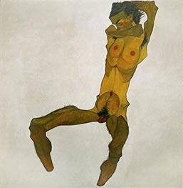 Sitzender Männerakt (Selbstdarstellung), 1910 von Schiele | Leinwand Kunstdruck