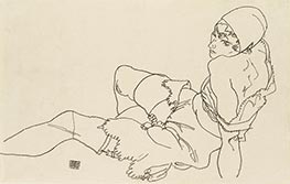 Sich aufstützende Frau in Unterwäsche | Schiele | Gemälde Reproduktion
