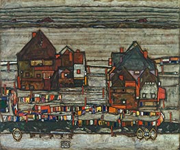 Houses with Laundry (Vorstadt - Suburb II) | Schiele | Painting Reproduction