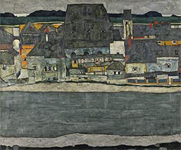 Häuser am Fluss (die Altstadt), 1914 von Schiele | Leinwand Kunstdruck