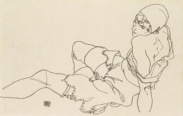 Schiele | Leaning Woman in Underwear, 1917 | Giclée Paper Print