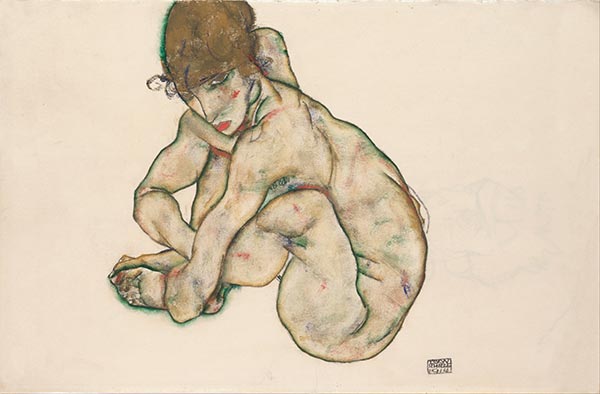 Schiele | Crouching Nude Girl, 1914 | Giclée Paper Art Print