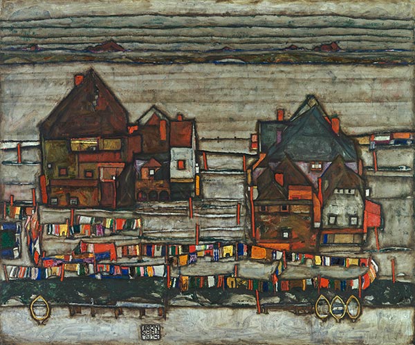 Houses with Laundry (Vorstadt - Suburb II), 1914 | Schiele | Giclée Canvas Print