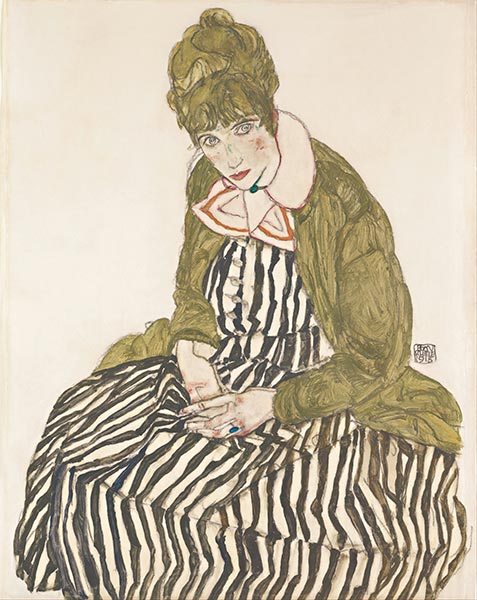 Schiele | Edith with Striped Dress, Sitting, 1915 | Giclée Paper Print