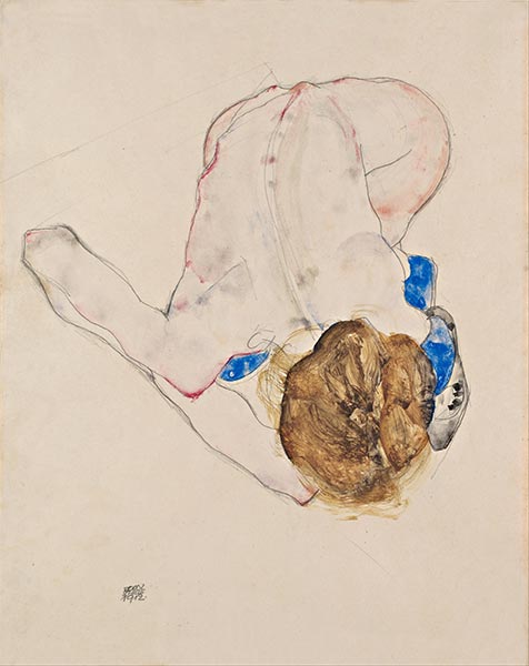 Schiele | Nude with Blue Stockings, Bending Forward, 1912 | Giclée Paper Print