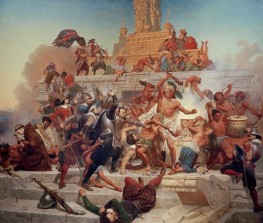 Die Eroberung des Teocalli-Tempels durch Cortés ..., 1849 von Leutze | Giclée Leinwand-Kunstdruck