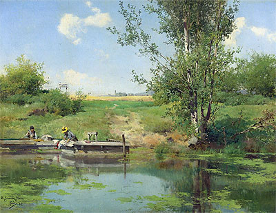 Laundry at the Edge of the River, 1882 | Emilio Sanchez-Perrier | Giclée Canvas Print