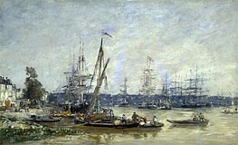 Harbor at Bordeaux, 1874 von Eugene Boudin | Leinwand Kunstdruck