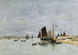 Etaples, Boats in the Harbour, 1876 von Eugene Boudin | Leinwand Kunstdruck