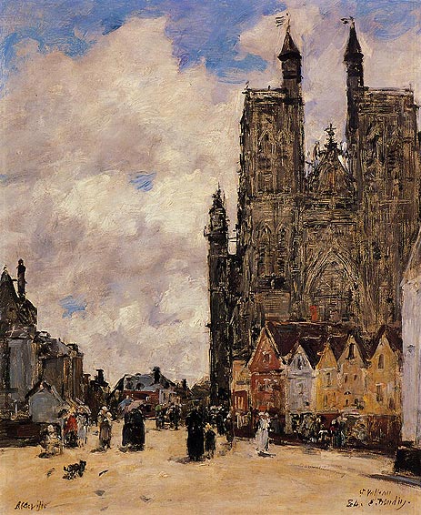 Eugene Boudin | Abbeville, Street and the Church of Saint-Volfran, 1884 | Giclée Canvas Print
