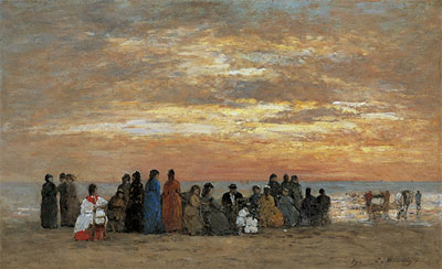 Figures on the Beach in Trouville, 1869 | Eugene Boudin | Giclée Leinwand Kunstdruck