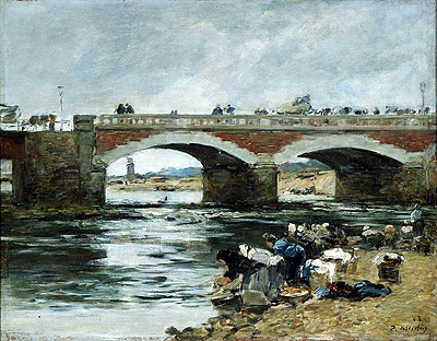 Washerwomen near a Bridge, 1883 | Eugene Boudin | Giclée Leinwand Kunstdruck