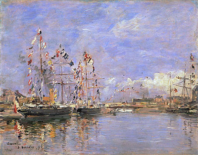 Eugene Boudin | Deauville, Flag-Decked Ships in the Inner Harbor, 1896 | Giclée Leinwand Kunstdruck