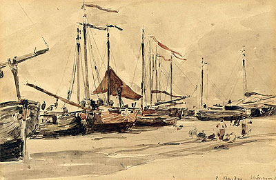 Fishing Boats on the Beach at Scheveningen, 1876 | Eugene Boudin | Giclée Paper Art Print