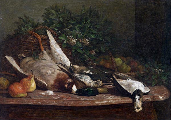 Eugene Boudin | Stilleben mit Wild, Früchten und Blumen, c.1854/57 | Giclée Leinwand Kunstdruck