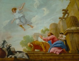 Der Engel Raphael verlässt Tobias und seine Familie, n.d. von Eustache Le Sueur | Leinwand-Kunstdruck