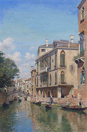 A Busy Day on a Venetian Canal, 1910 | Federico del Campo | Giclée Canvas Print