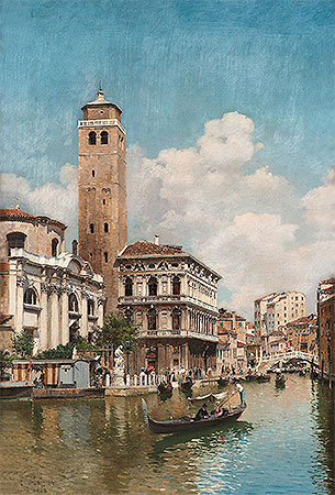 Gondolas on a Venetian Canal, 1905 | Federico del Campo | Giclée Canvas Print