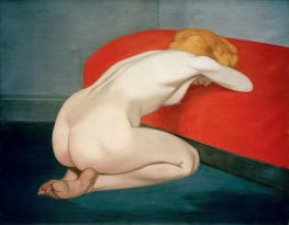 Nackte Frau kniend vor rotem Sofa, 1915 | Félix Vallotton