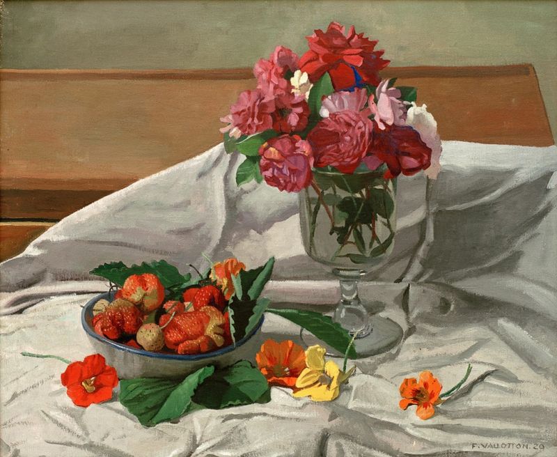 Blumen und Erdbeeren, 1920 | Félix Vallotton | Giclée Leinwand-Kunstdruck