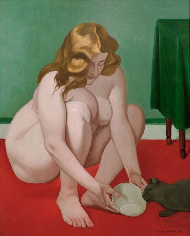 Crouching Woman Offering Milk to a Cat, 1919 | Félix Vallotton | Giclée Canvas Print