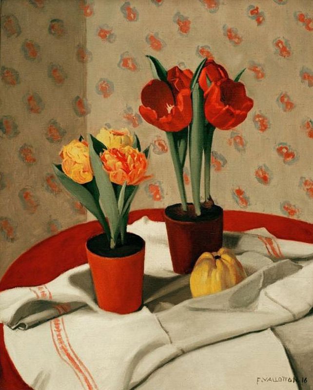 Deux pots de tulipes rouges et jaunes, 1916 | Félix Vallotton | Giclée Canvas Print