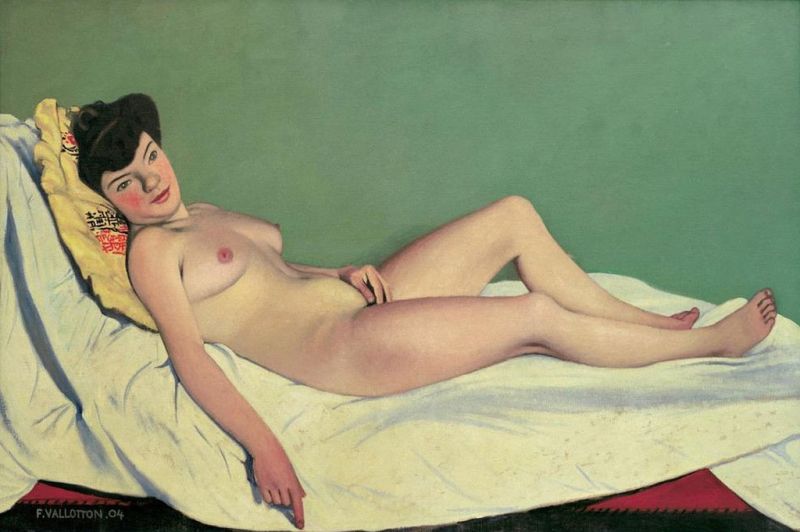 Nackte Frau auf weißem Laken liegend, gelbes Kissen, 1904 | Félix Vallotton | Giclée Leinwand-Kunstdruck