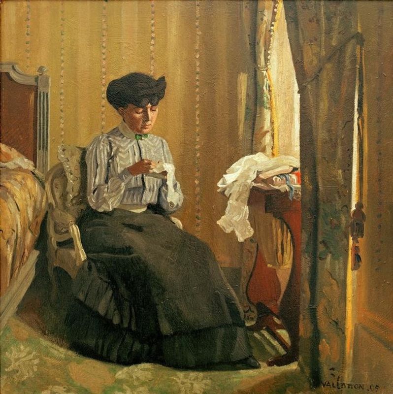 Jeune femme cousant pres de la fenêtre, 1905 | Félix Vallotton | Giclée Leinwand-Kunstdruck