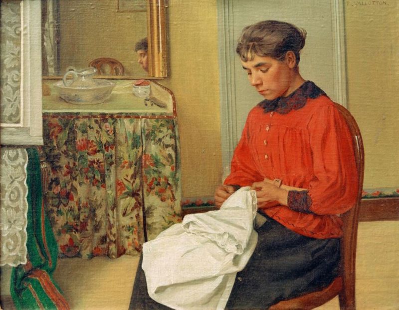 Jeune femme cousant, 1891 | Félix Vallotton | Giclée Leinwand-Kunstdruck