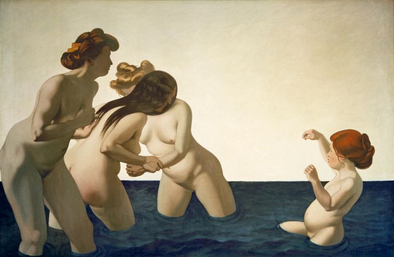 Drei Frauen und ein kleines Mädchen, im Wasser spielend, 1907 | Félix Vallotton | Giclée Leinwand-Kunstdruck