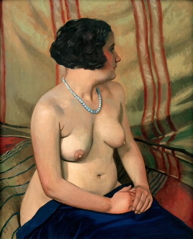 Frau mit blauer Halskette, 1925 | Félix Vallotton | Giclée Leinwand-Kunstdruck