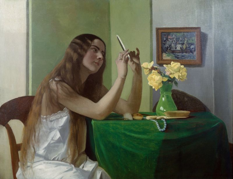 Junges Mädchen mit Spiegel, 1911 | Félix Vallotton | Giclée Leinwand-Kunstdruck