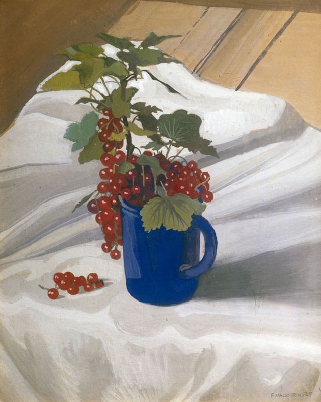 Stillleben: Johannisbeerzweig in einem blauen Becher, 1925 | Félix Vallotton | Giclée Leinwand-Kunstdruck