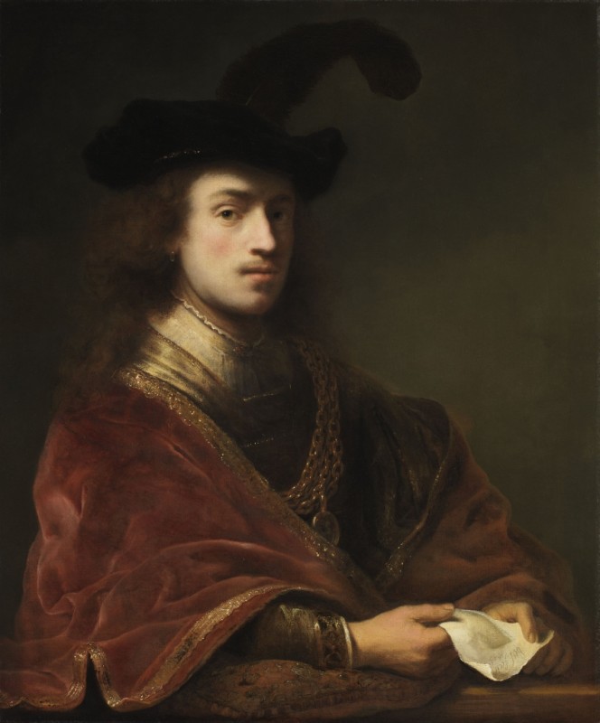 Selbstporträt hinter einer Brüstung, 1648 | Ferdinand Bol | Giclée Leinwand-Kunstdruck