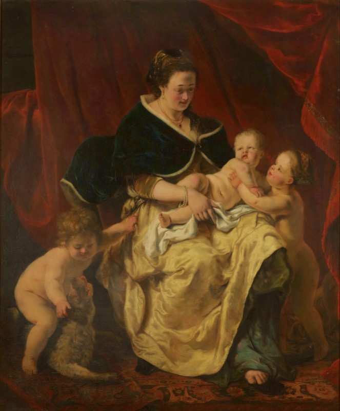 Mutter mit drei Kindern (Caritas), 1655 | Ferdinand Bol | Giclée Leinwand-Kunstdruck